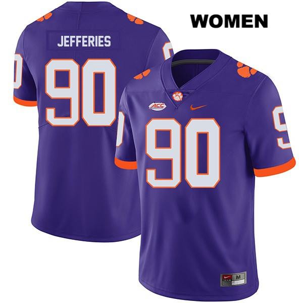 Women's Clemson Tigers #90 Darnell Jefferies Stitched Purple Legend Authentic Nike NCAA College Football Jersey QWR4746RK